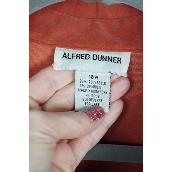 Alfred Dunner Rust Sueded Button Down Long Sleeved Shirt with Stitching Detail - Picture 6 of 7